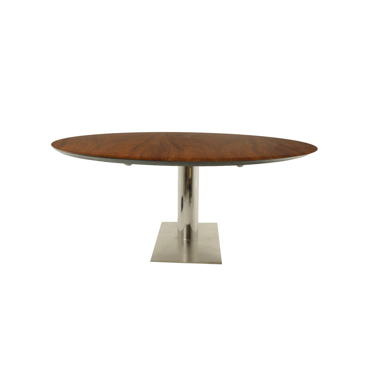 Mid-20th Century Brazilian Oval Imbuia Wood Dining Table with Stainless Base For Sale