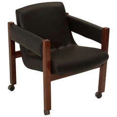 Single Solid Rosewood And Black Leather Chair, Sergio Rodrigues Attribution