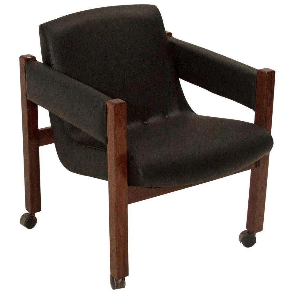 Single Solid Rosewood And Black Leather Chair, Sergio Rodrigues Attribution For Sale