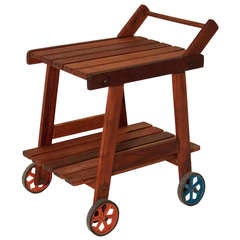 Sergio Rodrigues Vinhatico Wood Tea or Bar Cart on Rollers 