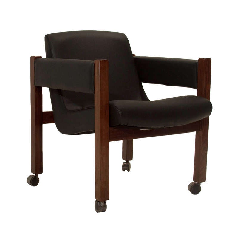 Single Solid Rosewood And Black Leather Chair, Sergio Rodrigues Attribution For Sale 1