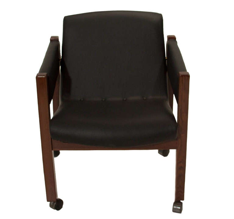 Single Solid Rosewood And Black Leather Chair, Sergio Rodrigues Attribution In Good Condition For Sale In Hollywood, CA