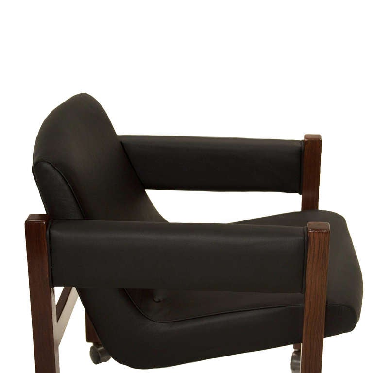 Single Solid Rosewood And Black Leather Chair, Sergio Rodrigues Attribution For Sale 2