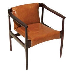 Single Brazilian Rosewood & leather lounge chair
