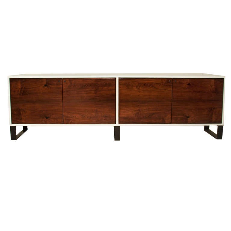 Salvaged Caviuna & White Leather Credenza by Thomas Hayes Studio In Good Condition In Hollywood, CA