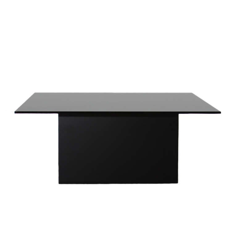American Black Steel Coffee Table with Reverse Painted Black Glass Top