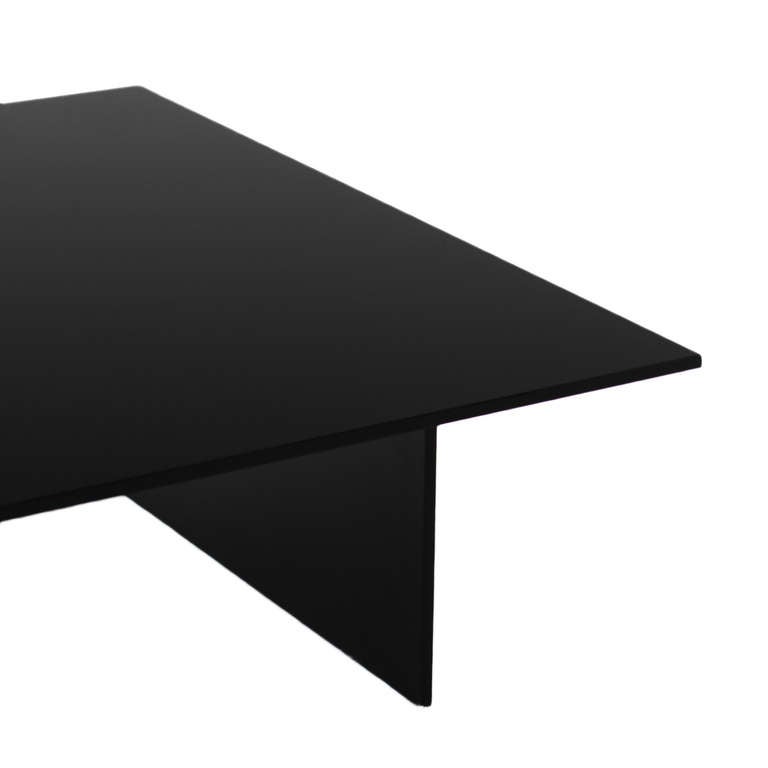 Contemporary Black Steel Coffee Table with Reverse Painted Black Glass Top