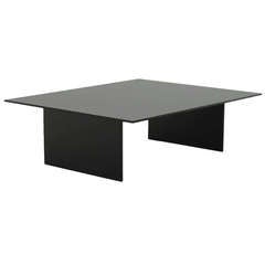 Black Steel Coffee Table with Reverse Painted Black Glass Top