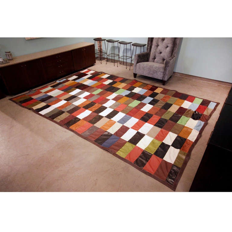 Patchwork leather rug by Thomas Hayes Studio In Good Condition In Hollywood, CA
