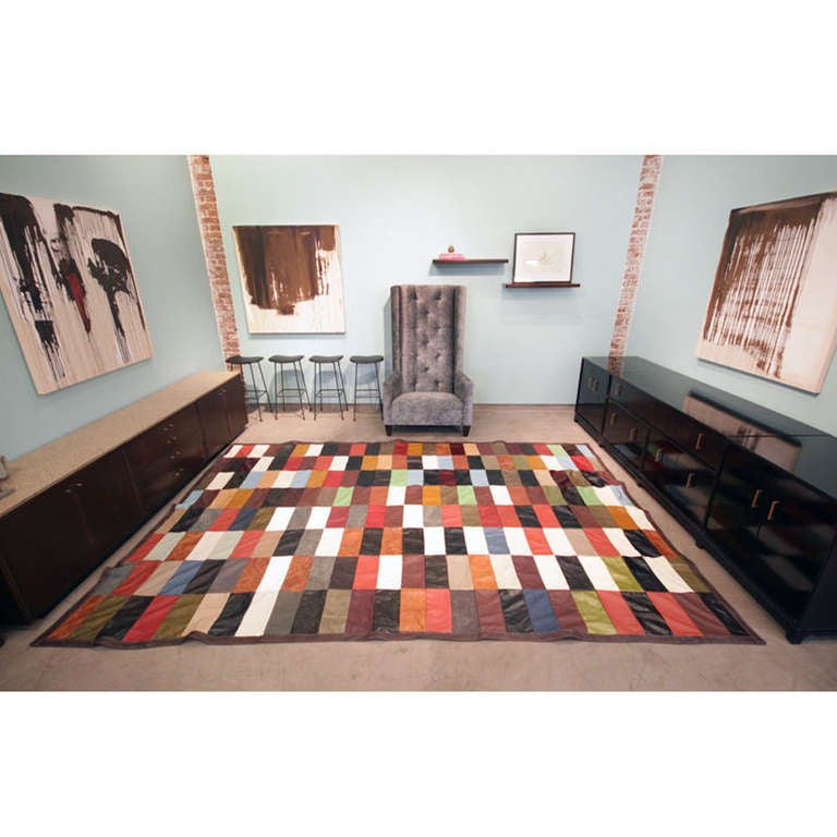 American Patchwork leather rug by Thomas Hayes Studio