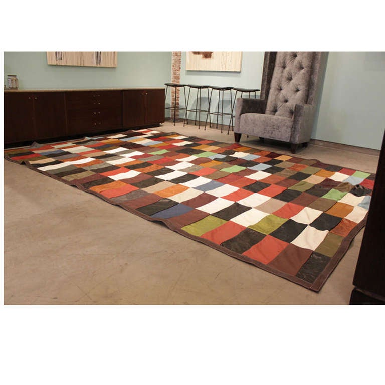 Patchwork leather rug by Thomas Hayes Studio. 

Many pieces are stored in our warehouse, so please click on CONTACT DEALER under our logo below to find out if the pieces you are interested in seeing are on the gallery floor. Thank you!