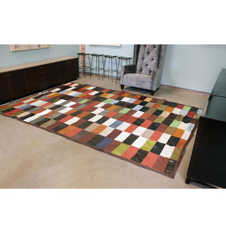 Contemporary Patchwork leather rug by Thomas Hayes Studio