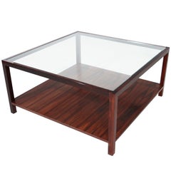 Square Rosewood And Inset Glass Coffee Table by Thomas Hayes Studio
