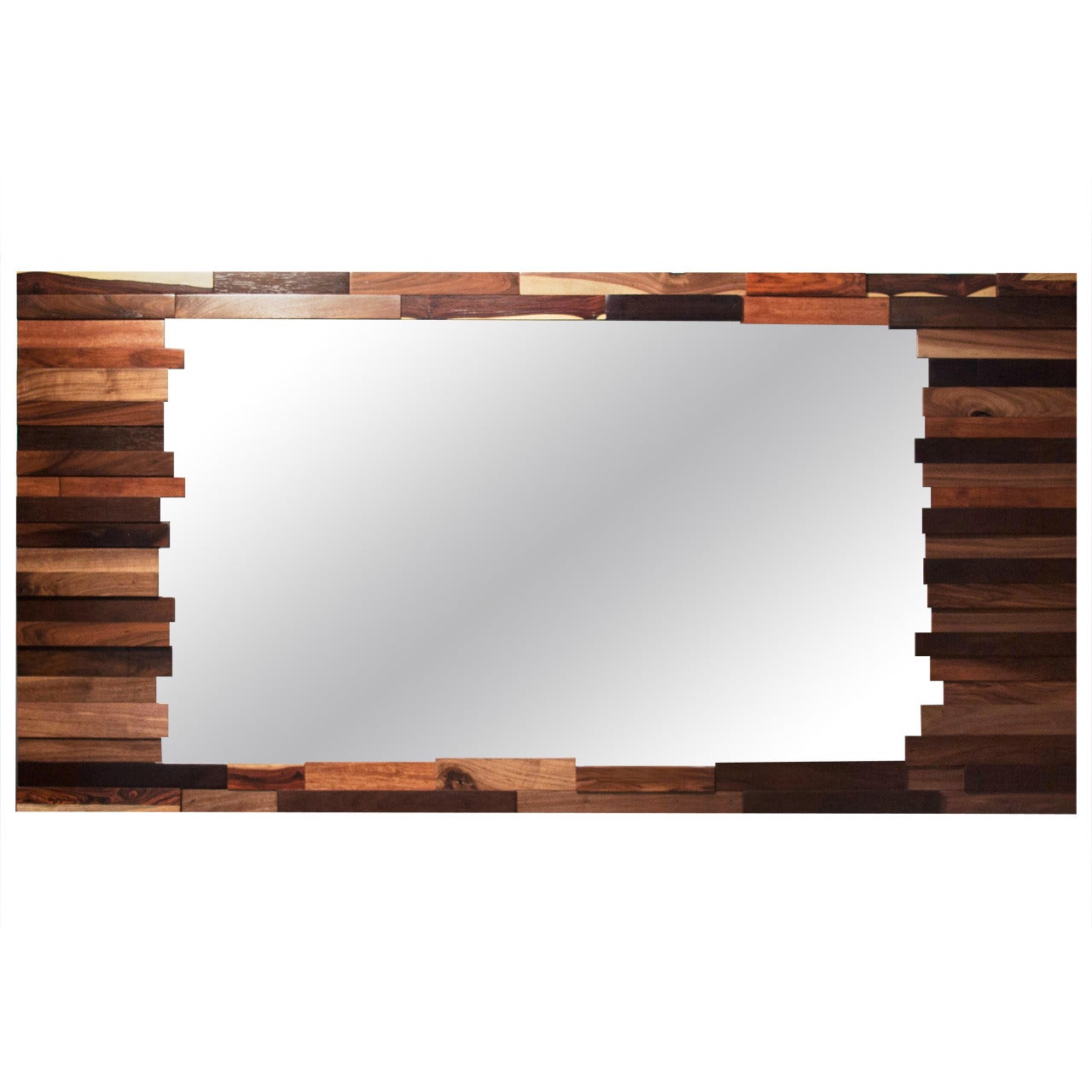 Patchwork wood mirror by Thomas Hayes Studio For Sale