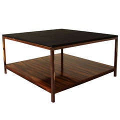 Rosewood and black leather coffee table by Thomas Hayes Studio Rosewood and black leather coffee table by Thomas Hayes Studio