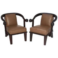 Monteverdi-Young Mahogany and Leather Sculptural Vintage Armchairs