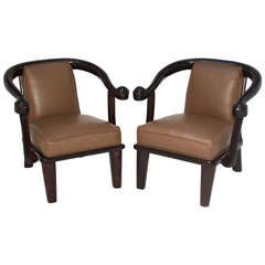 Monteverdi-Young Mahogany and Leather Sculptural Vintage Armchairs 