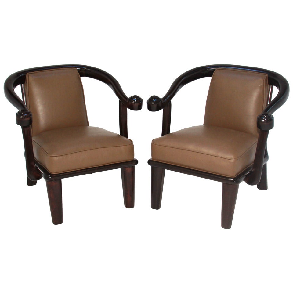 Monteverdi-Young Mahogany and Leather Sculptural Vintage Armchairs  For Sale