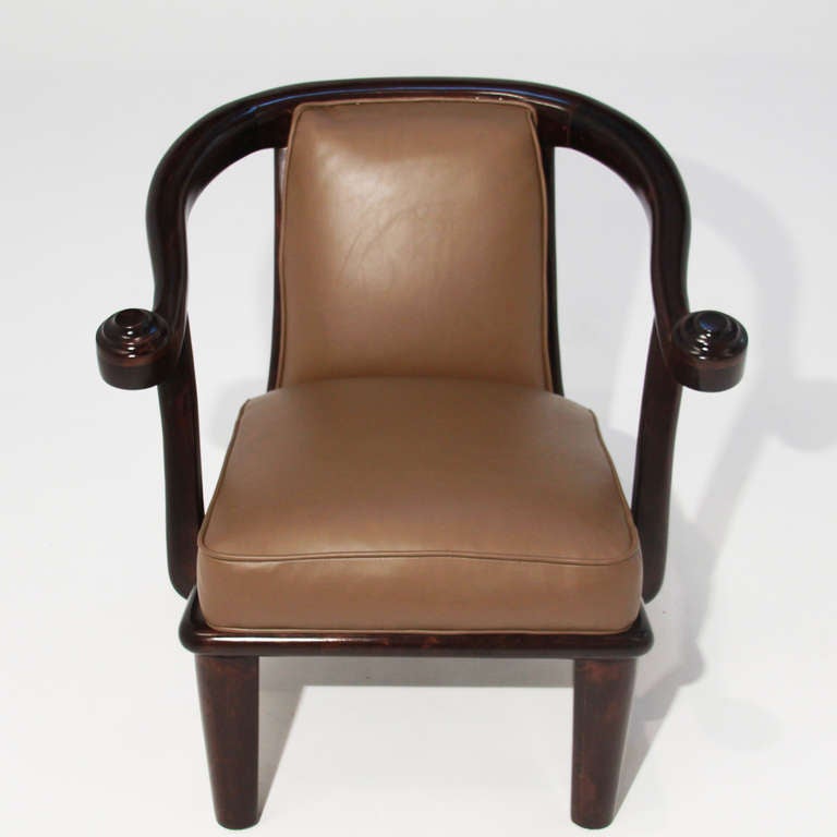 Mid-20th Century Monteverdi-Young Mahogany and Leather Sculptural Vintage Armchairs  For Sale