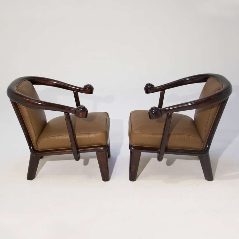 Mid-Century Modern Monteverdi-Young Mahogany and Leather Sculptural Vintage Armchairs  For Sale