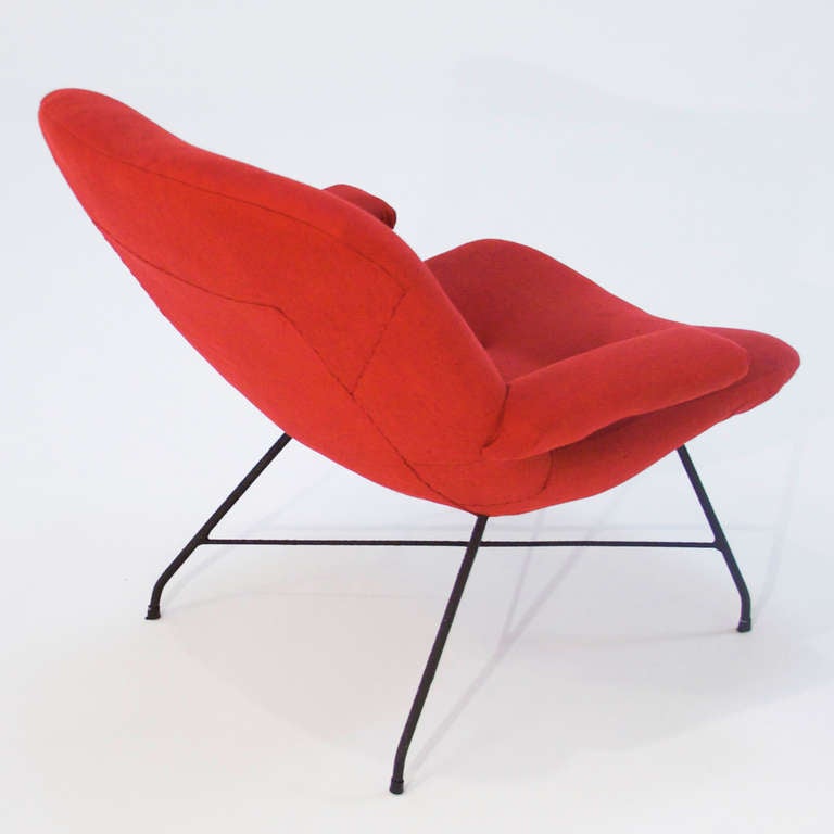 Mid-20th Century Martin Eisler Red Fabric and Iron Armchair Lounge Chair For Sale