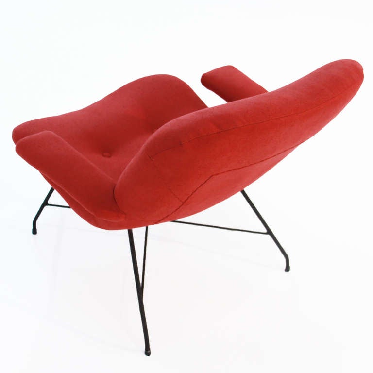 Martin Eisler Red Fabric and Iron Armchair Lounge Chair For Sale 2