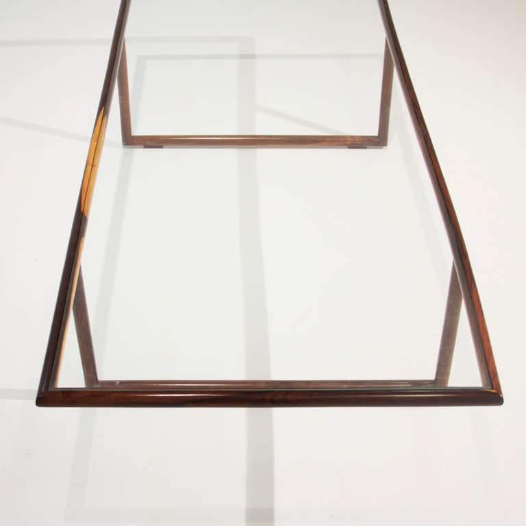 Brazilian Rosewood & glass coffee table by Joaquim Tenreiro