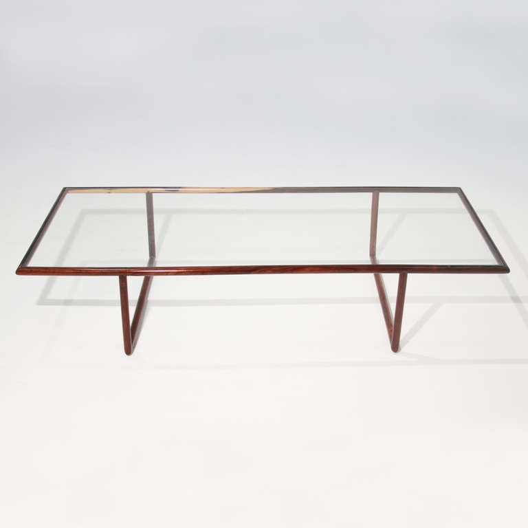 Mid-20th Century Rosewood & glass coffee table by Joaquim Tenreiro