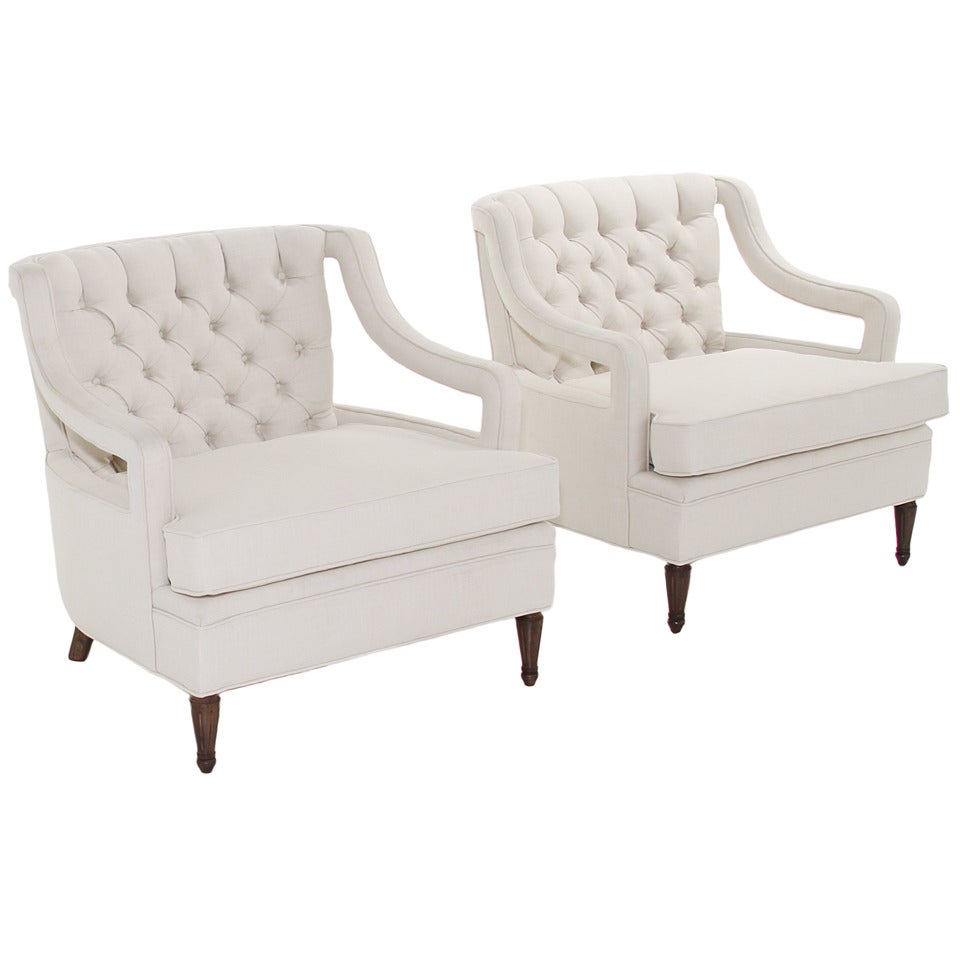 Pair of Ivory Linen Armchairs by Erwin Lambeth