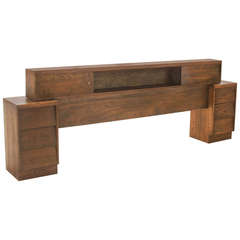 Beautiful Vintage King Size Solid Oak Floating Headboard and Night Stands 1