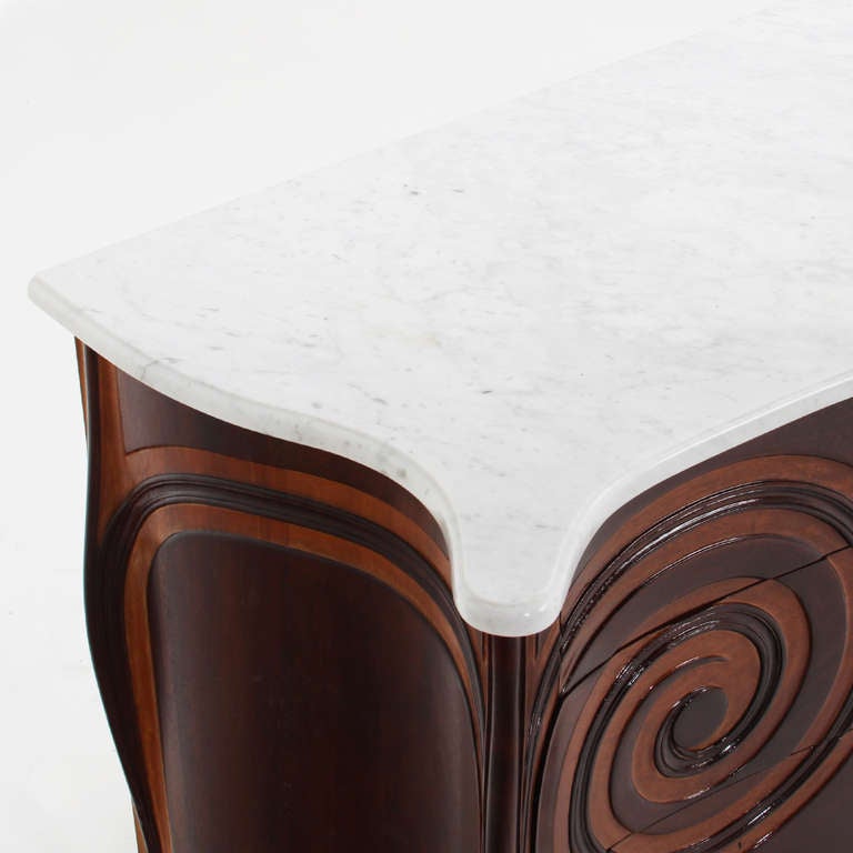 Hollywood Regency Figural Solid Mahogany & Carrara Marble Grosfeld House Dresser For Sale 2