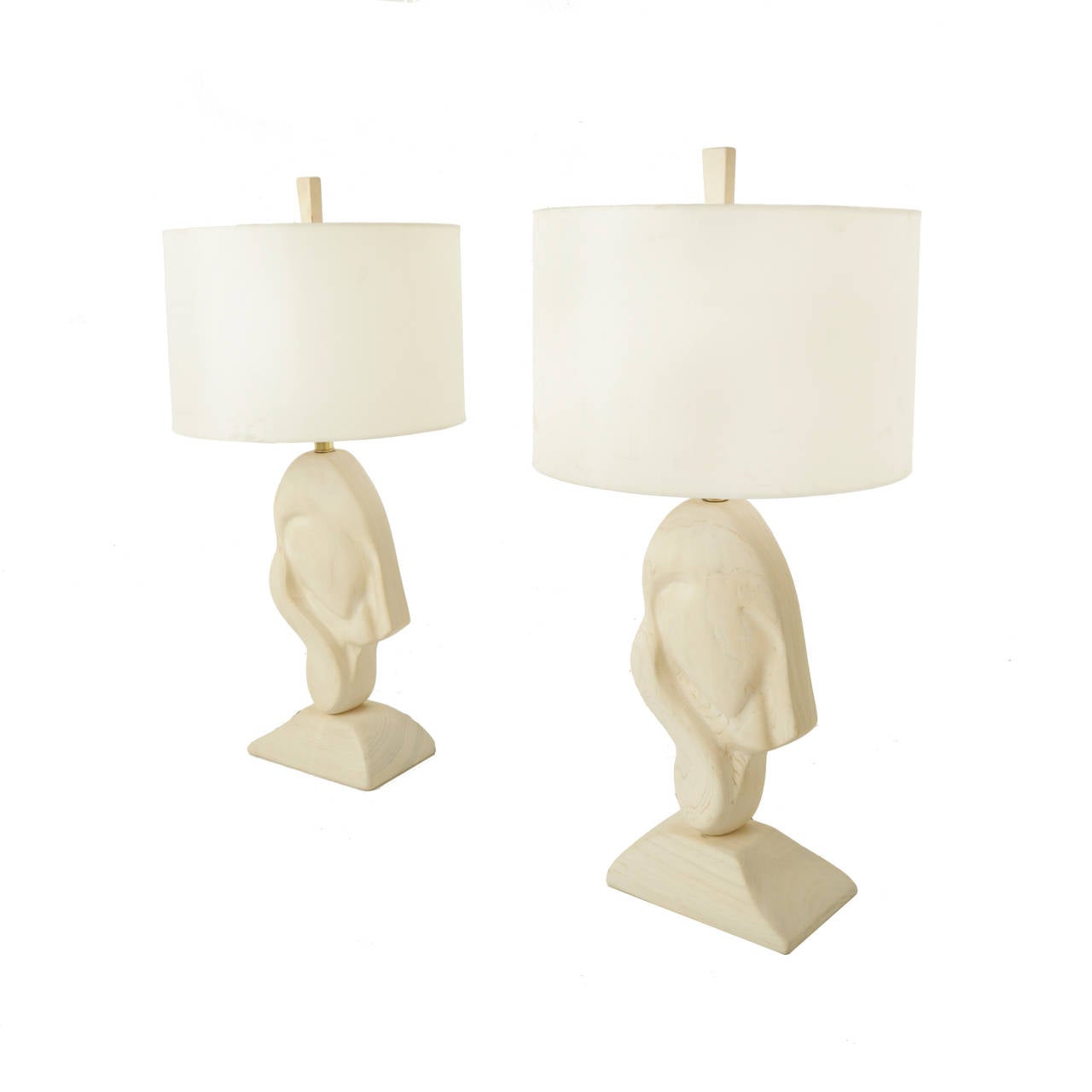 Pair of Sculptural Bleached Wood Table Lamps In Good Condition In Los Angeles, CA