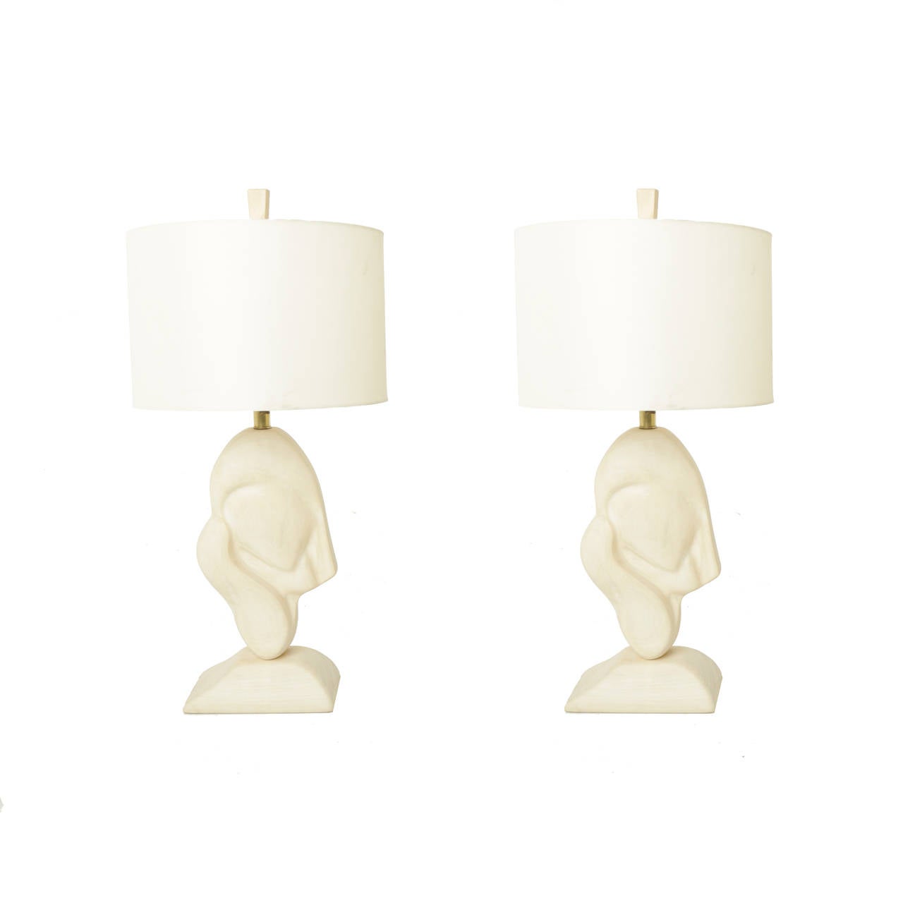 A pair of lovely sculptural solid wood table lamps. 

Shades are not included.

Many pieces are stored in our warehouse, so please click on “Contact Dealer” button under our logo below to find out if the pieces you are interested in seeing are
