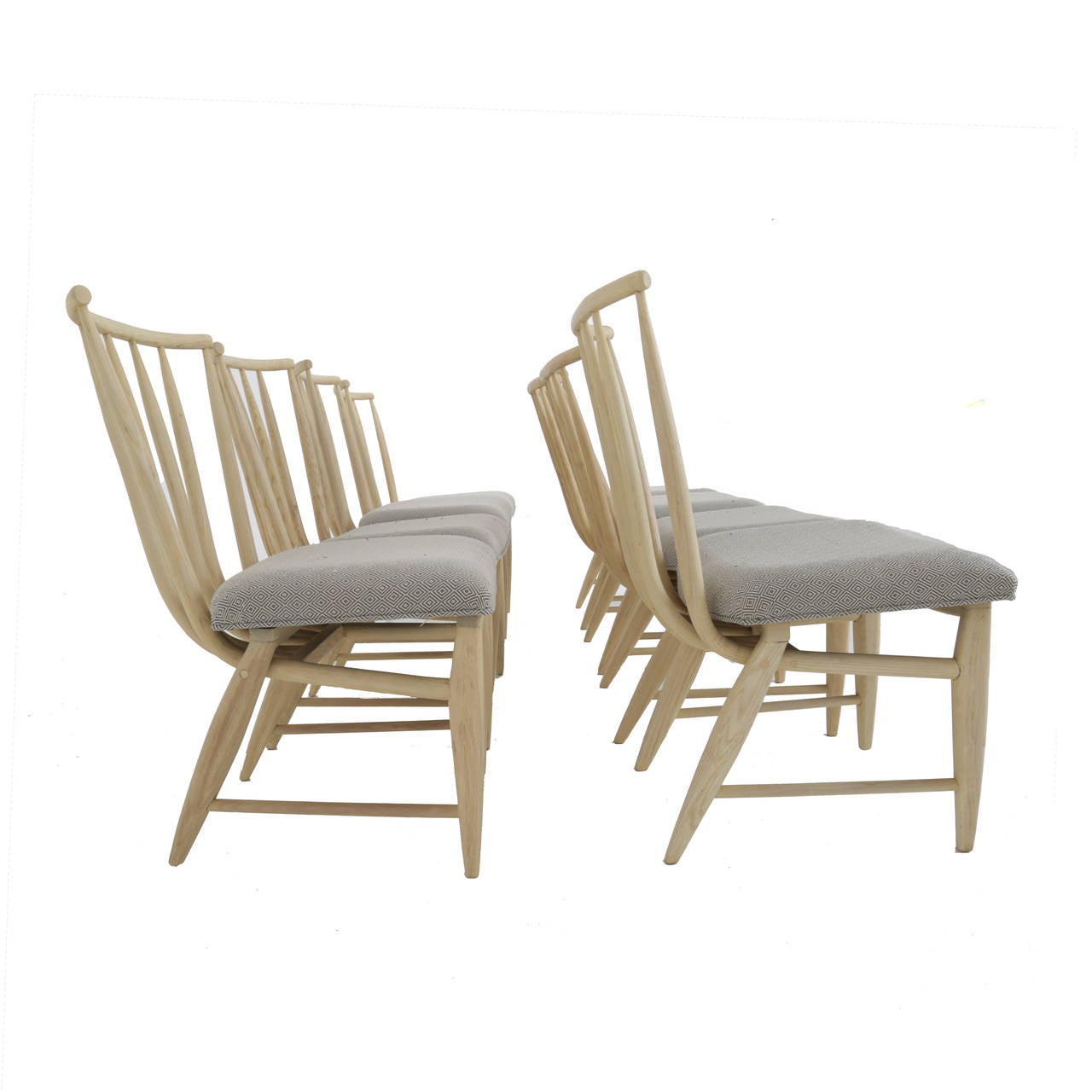 American Pair of Eight Spindle-Back Bleached Wood Dining Chairs