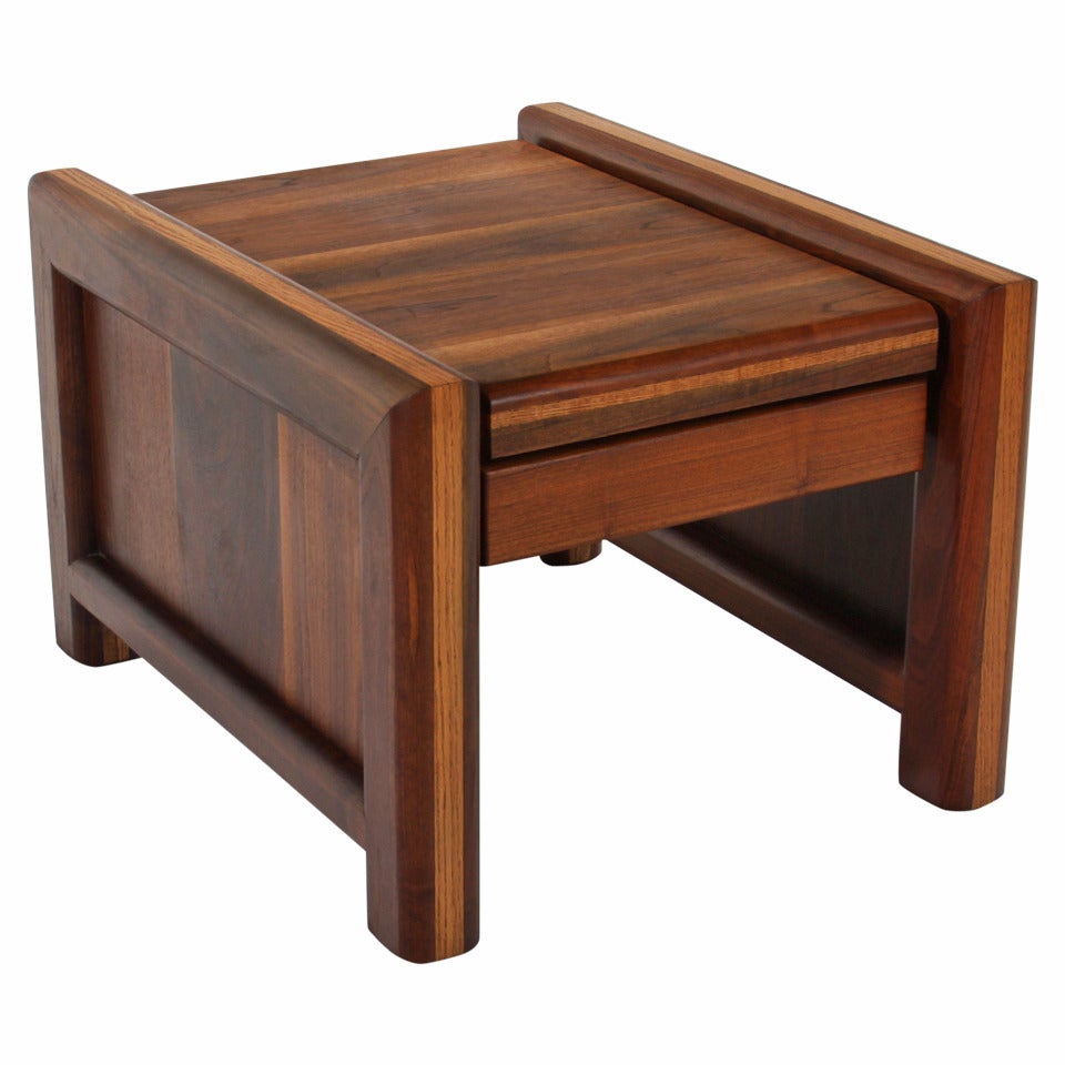 Midcentury Solid Walnut and Oak Side Table For Sale