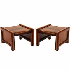 Pair of Midcentury Solid Walnut and Oak Side Tables