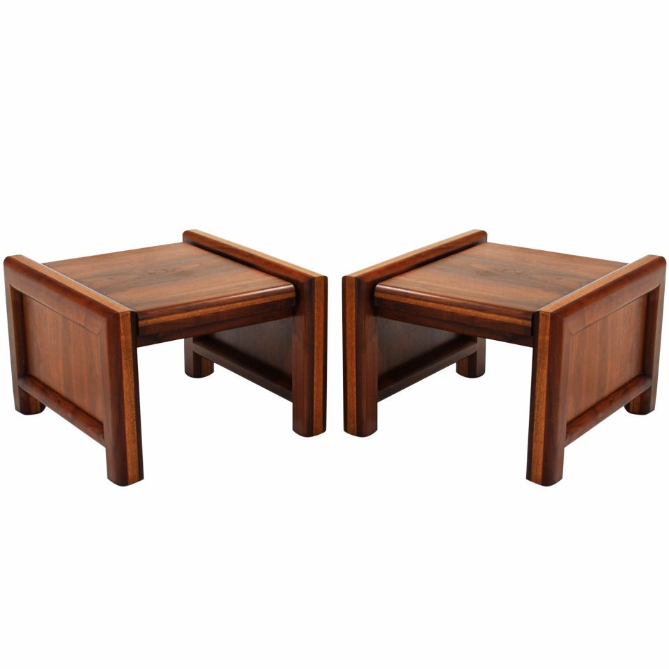 Pair of Midcentury Solid Walnut and Oak Side Tables For Sale
