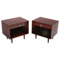 Pair of Walnut Night Stands by Harvey Probber
