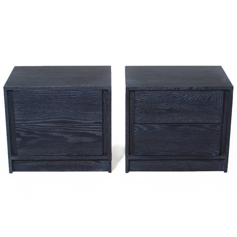 Mid-20th Century Pair of Vintage, Ebonized Oak Night Stands or Side Tables by Mengel