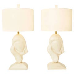 Pair of Sculptural Bleached Wood Table Lamps