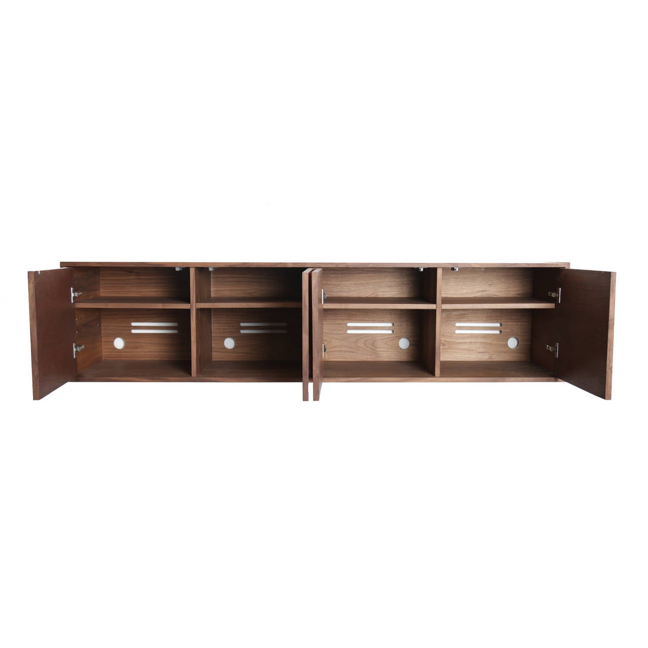 American The Squared Floating Credezna in Walnut with Copper Doors by Thomas Hayes Studio