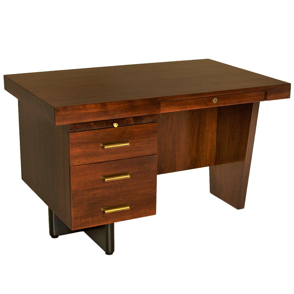 Vintage Edward Wormley Petite Walnut and Bronze Secretary Desk For Sale