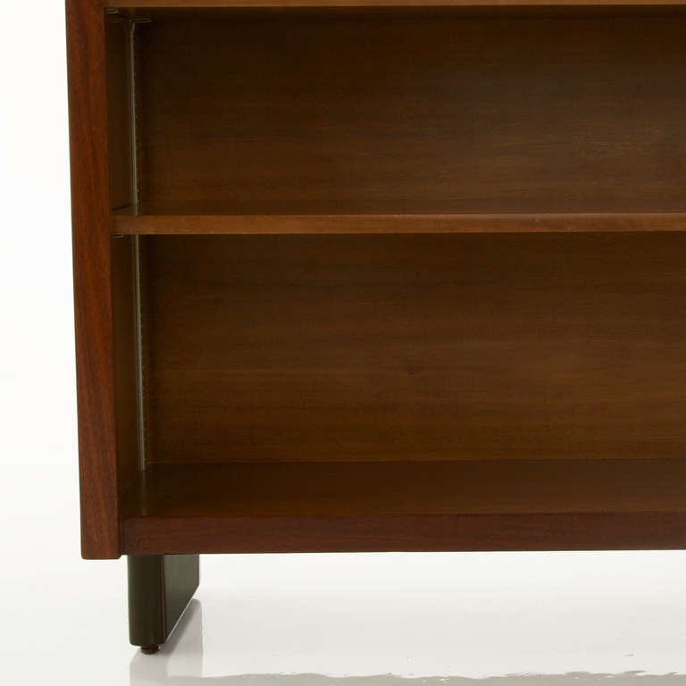Mid-20th Century Mid-Century Classic Walnut Bookcase on Black Ebonized Sled Legs For Sale
