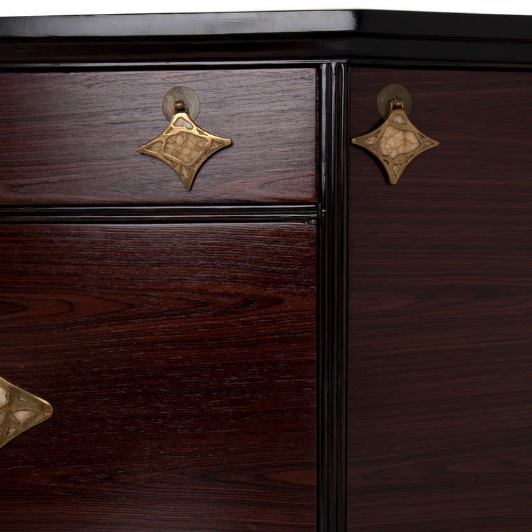 Brass Angular Pepe Mendoza Mahogany Cabinet with Rosewood Doors