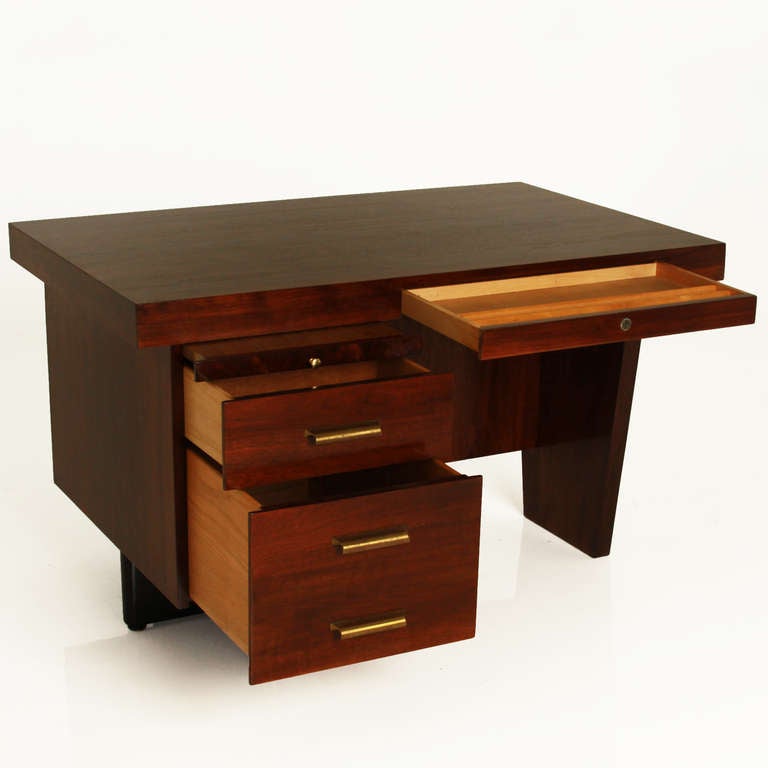 American Vintage Edward Wormley Petite Walnut and Bronze Secretary Desk For Sale