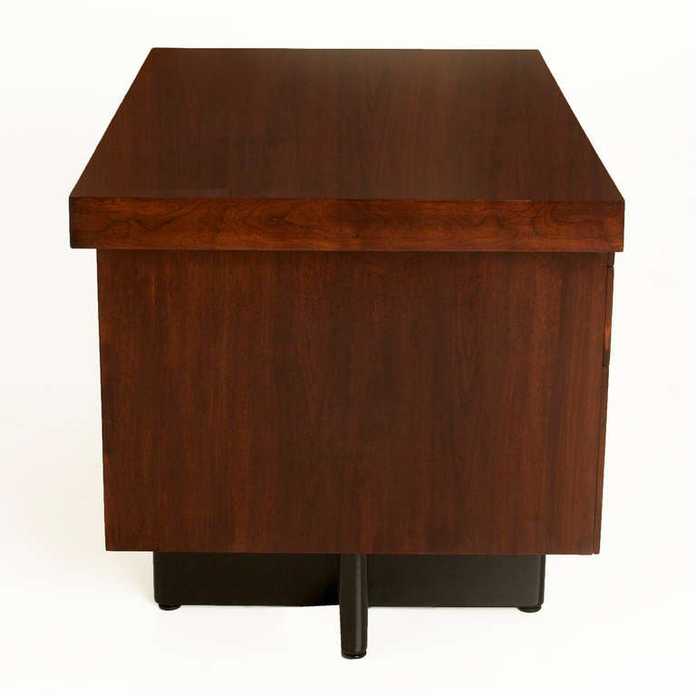 Mid-20th Century Vintage Edward Wormley Petite Walnut and Bronze Secretary Desk For Sale