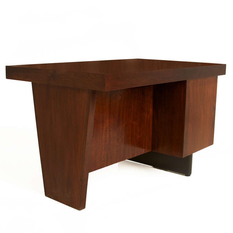 Vintage Edward Wormley Petite Walnut and Bronze Secretary Desk For Sale 1