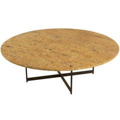 Round Granite & Bronze Coffee Table Milo Baughman Attribution