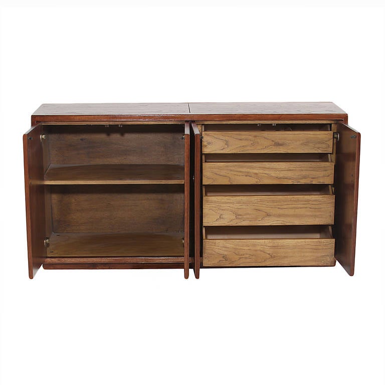 Contemporary Mid-Century Modern Drexel Walnut Credenza with Original Bronze Hardware For Sale