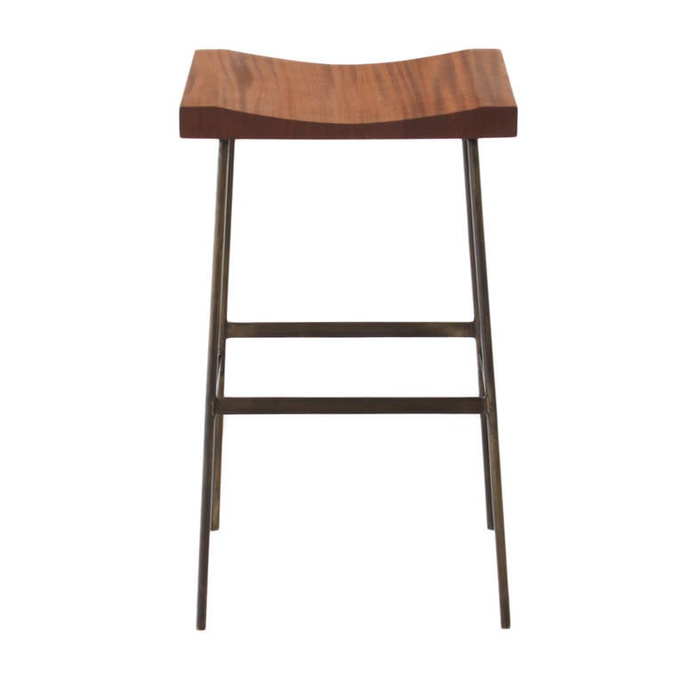 The Brass Bunda Bar Stool in Mahogany by Thomas Hayes Studio